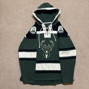 Milwaukee Bucks Hoodie Sweatshirt Mens Large Green NBA Basketball '47 Lace Up